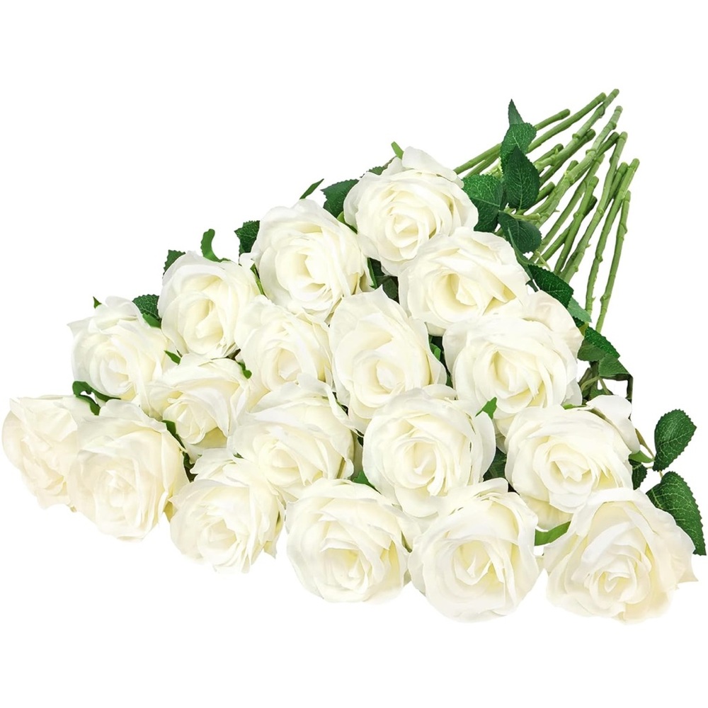 White Faux Rose Bundle - Elegant Artificial Roses for Home Decor